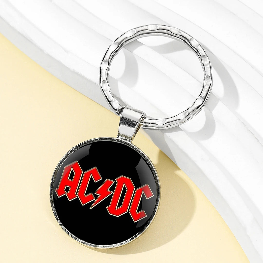 Fashion AC and DC Band Design Key Chain Unique Keyring Charm Pendant Jewelry Perfect Birthday Anniversary Gift Idea Keychains