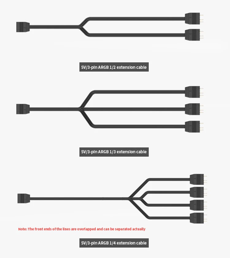 TEUCER RGB Fan Splitter Cable Sync Motherboard Cable RGB Fan Hub Adapter Cable 3PIN PC Fan Extension Cable 1 to 1/2/3/4 Line