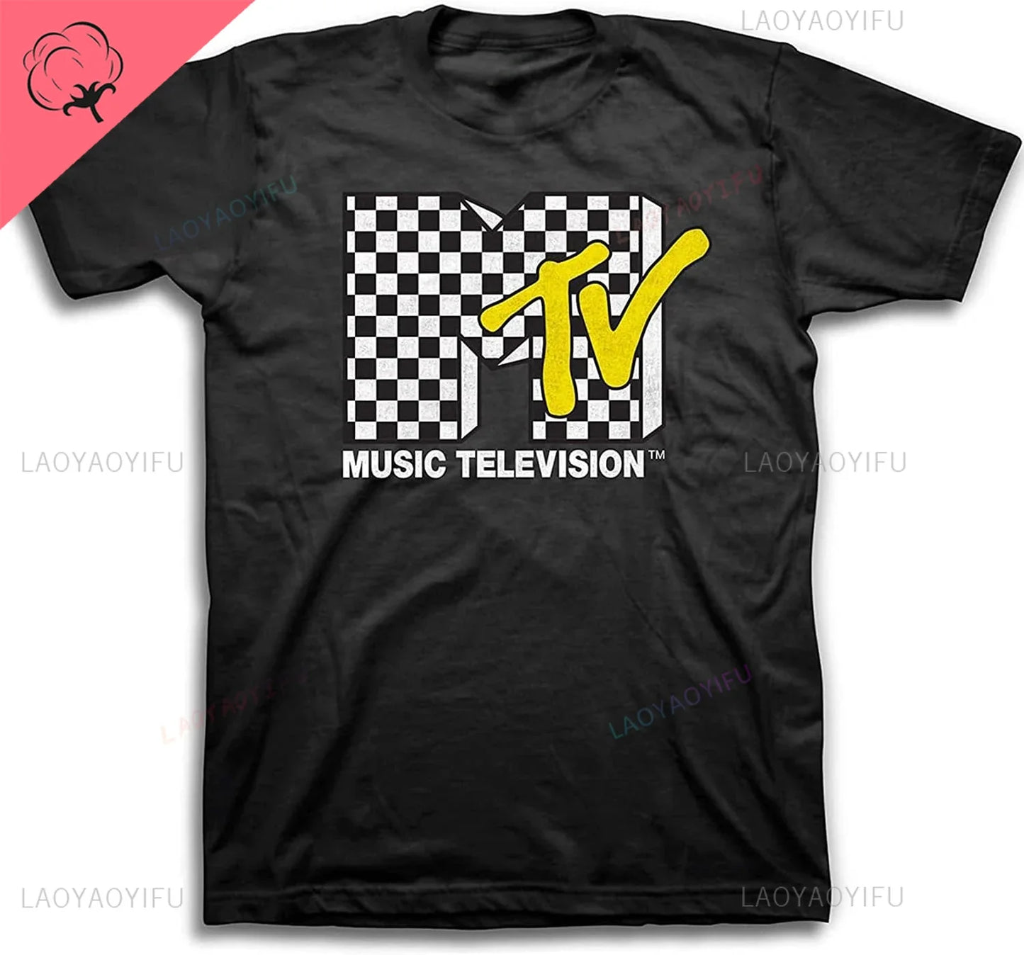 MTV Mens Shirt with Checkerboard  #TBT 1980's 1990'S Clothing  I Want My Music Television TShirt Men Print Streetwear