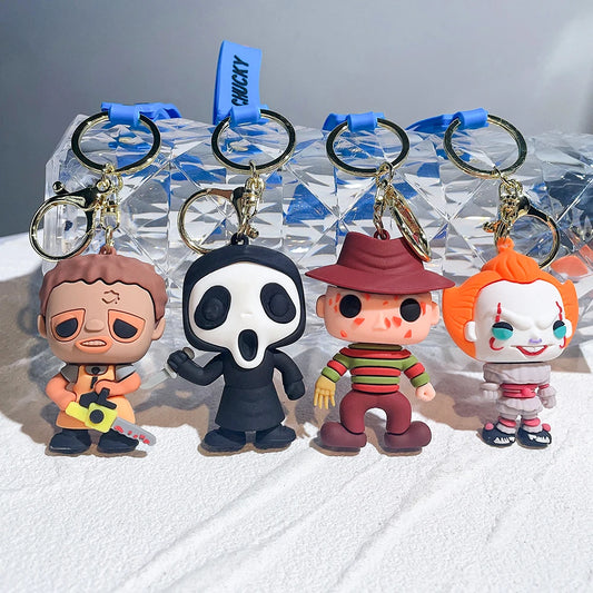 Horror Series Movie Keychain A Nightmare on Elm Street Freddie Kruger Anime Joker Doll Keyring Bag Pendent Key Chain for Friends