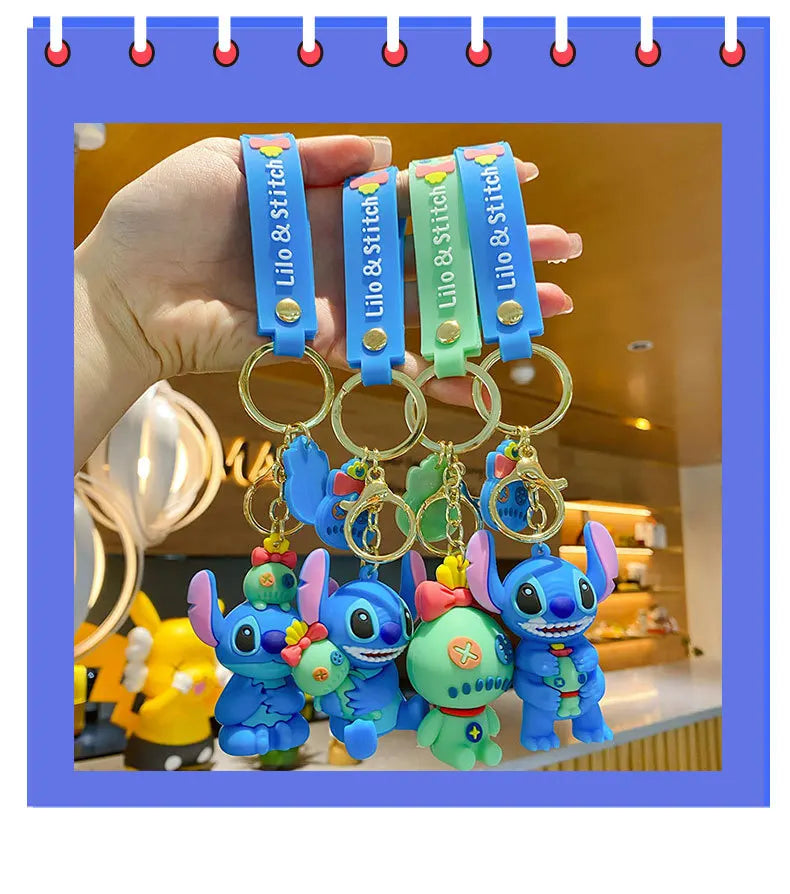 Anime Fashion Keychain Cartoon Stitch Cute Doll PVC Key Chain Kids Keyring Car Ornament Girl Boy Festival New Year Gifts