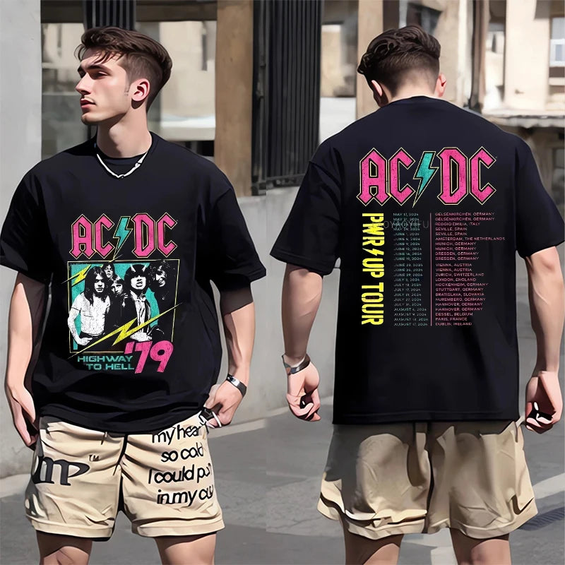 ACDC PWR UP TOUR 2024 Print Shirt Classic Patterned Shirt From 1979 Hip Hop Trend Tee Shors Sleeve Men's T-shirt 100% Cotton