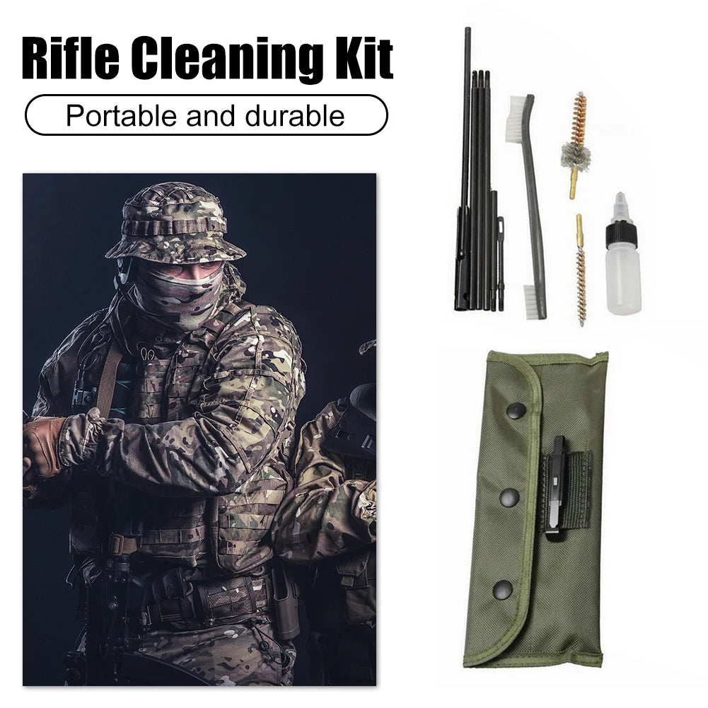 Rifle Gun Cleaning Kit 10 Piece .22cal 5.56mm Cleaning Brush Rod Nylon Pouch Airsoft Shotgun Pistol Cleaner for 223 22LR Hunting