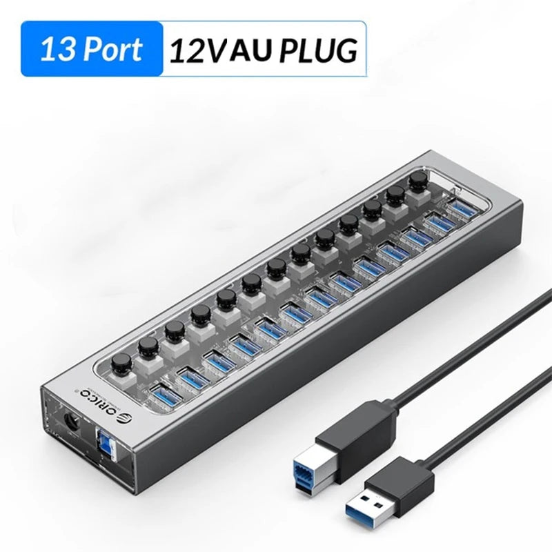 ORICO USB HUB USB 3.0 Hub Multi USB Splitter with QC Fast Charger 7/10/16 Port Multiple Expander USB 3.0 Hub with Switch for PC