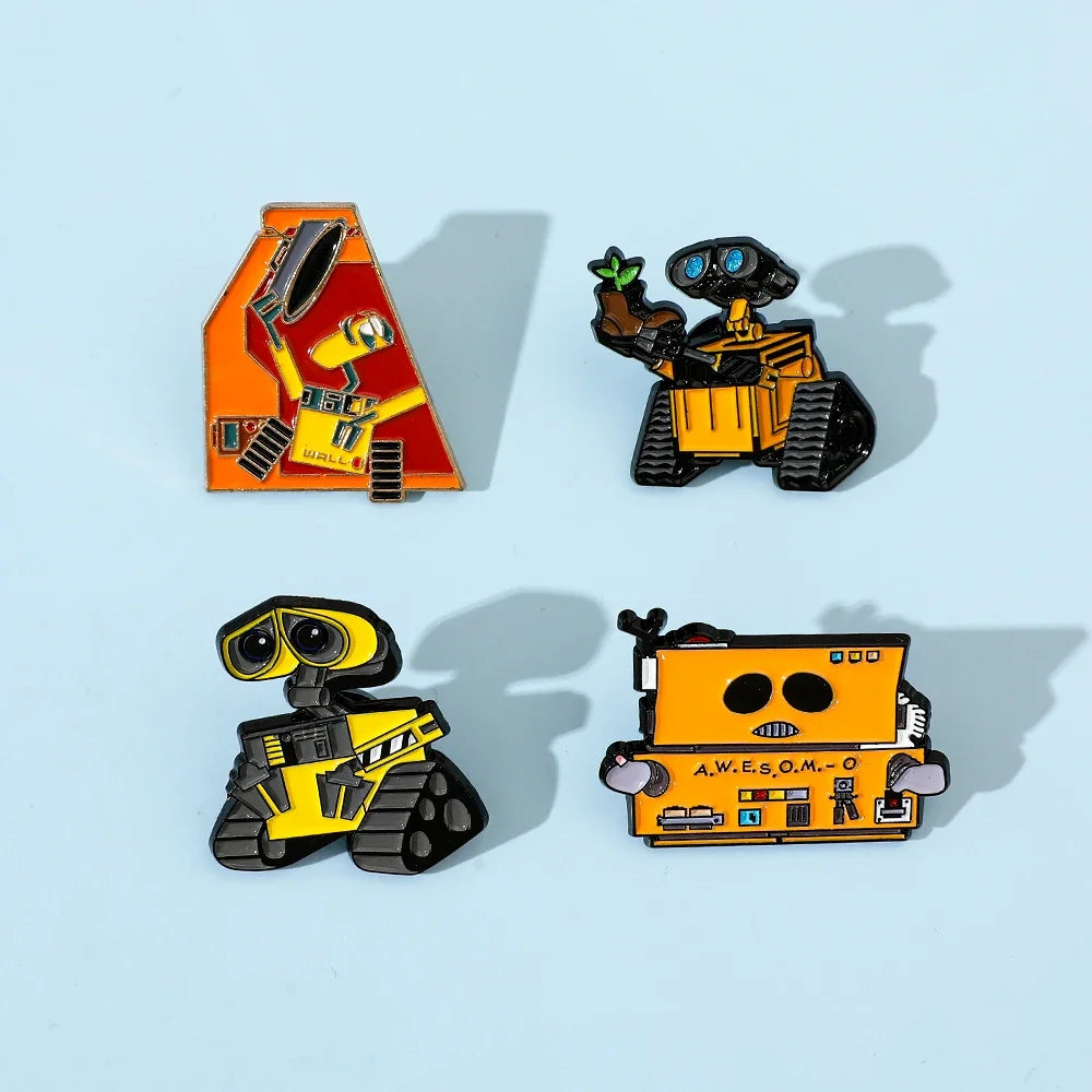 4 Pcs Personality Animation Cartoon Walle Brooch Cute Robot Enamel Pin Metal Badge Jewelry Backpack Clothes Accessories Gift
