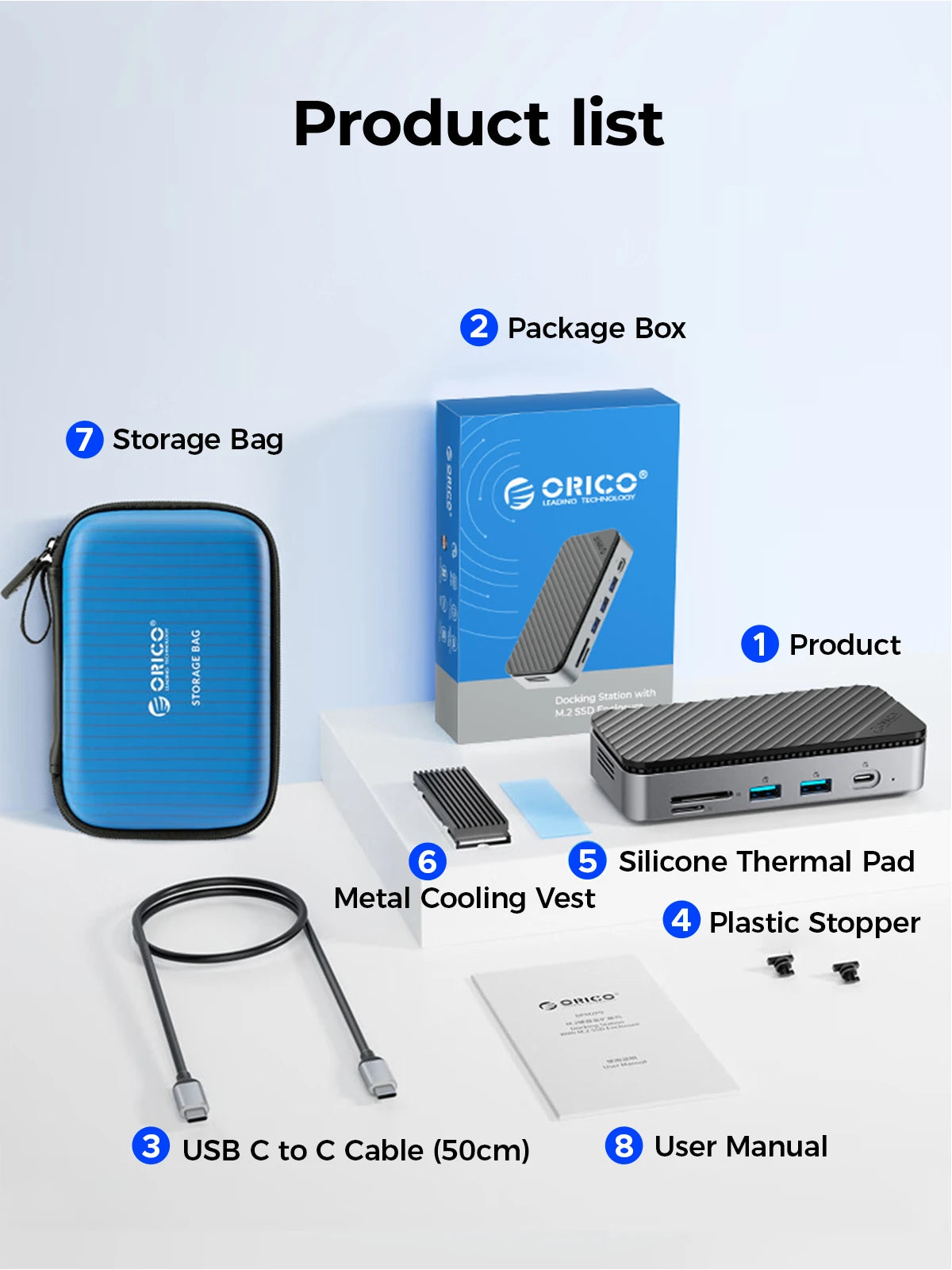 ORICO USB C Display Hub 10Gbps with Cooling Fan M.2 NVMe SATA SSD Enclosure HDMI RJ45 SD/TF Docking Station for Gamers