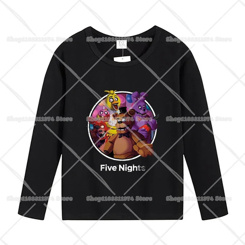 Five Nights At Freddys Long Sleeves Kids T-shirts Anime FNAF Tee Tops Cotton Fashion Children Clothes Undershirt Birthday Gift