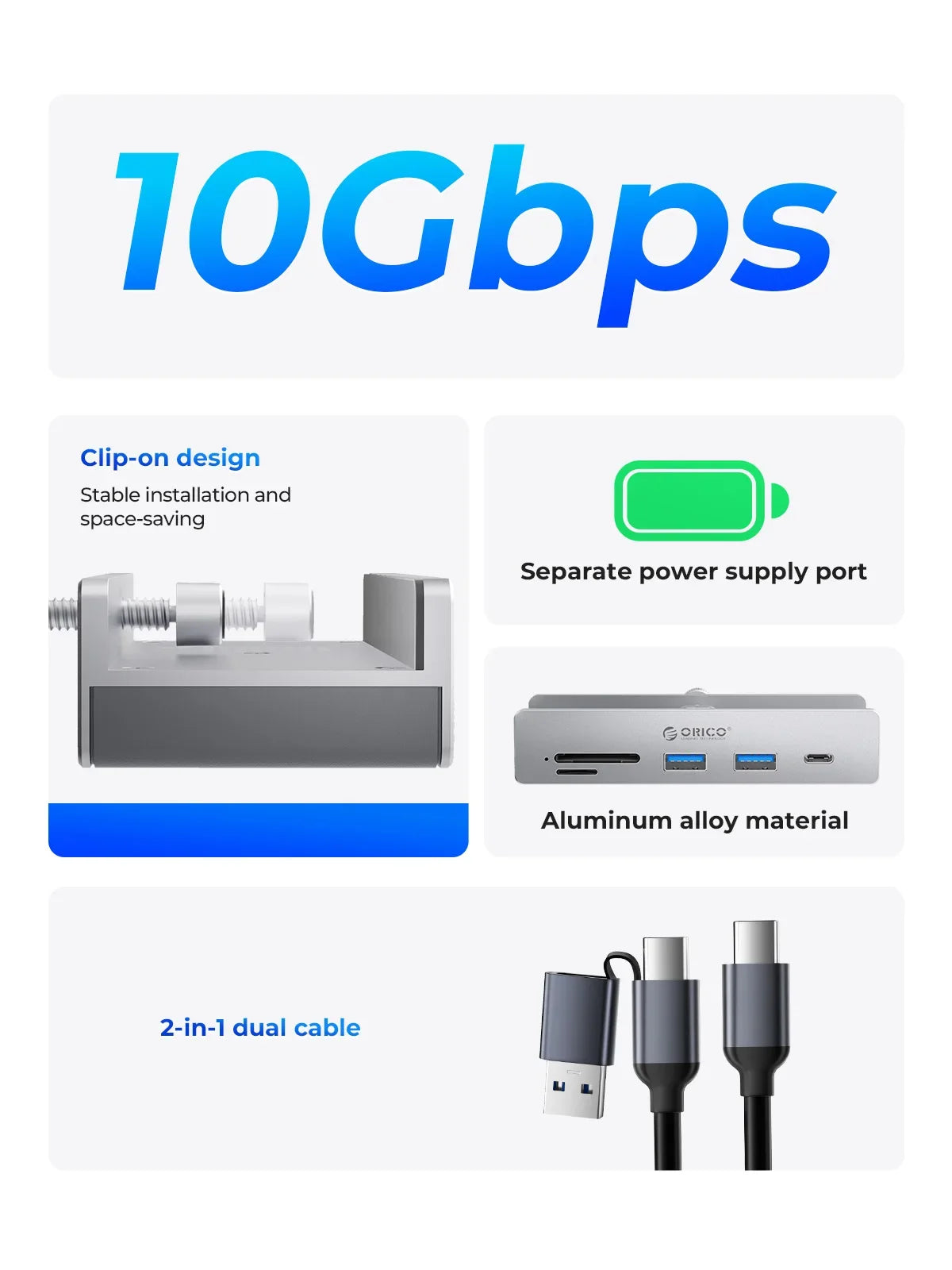 ORICO USB 3.2 HUB with Power Super High Speed Expansion 10GBPS Transmission Suitable Support SD/TF Card for Laptop Accessories