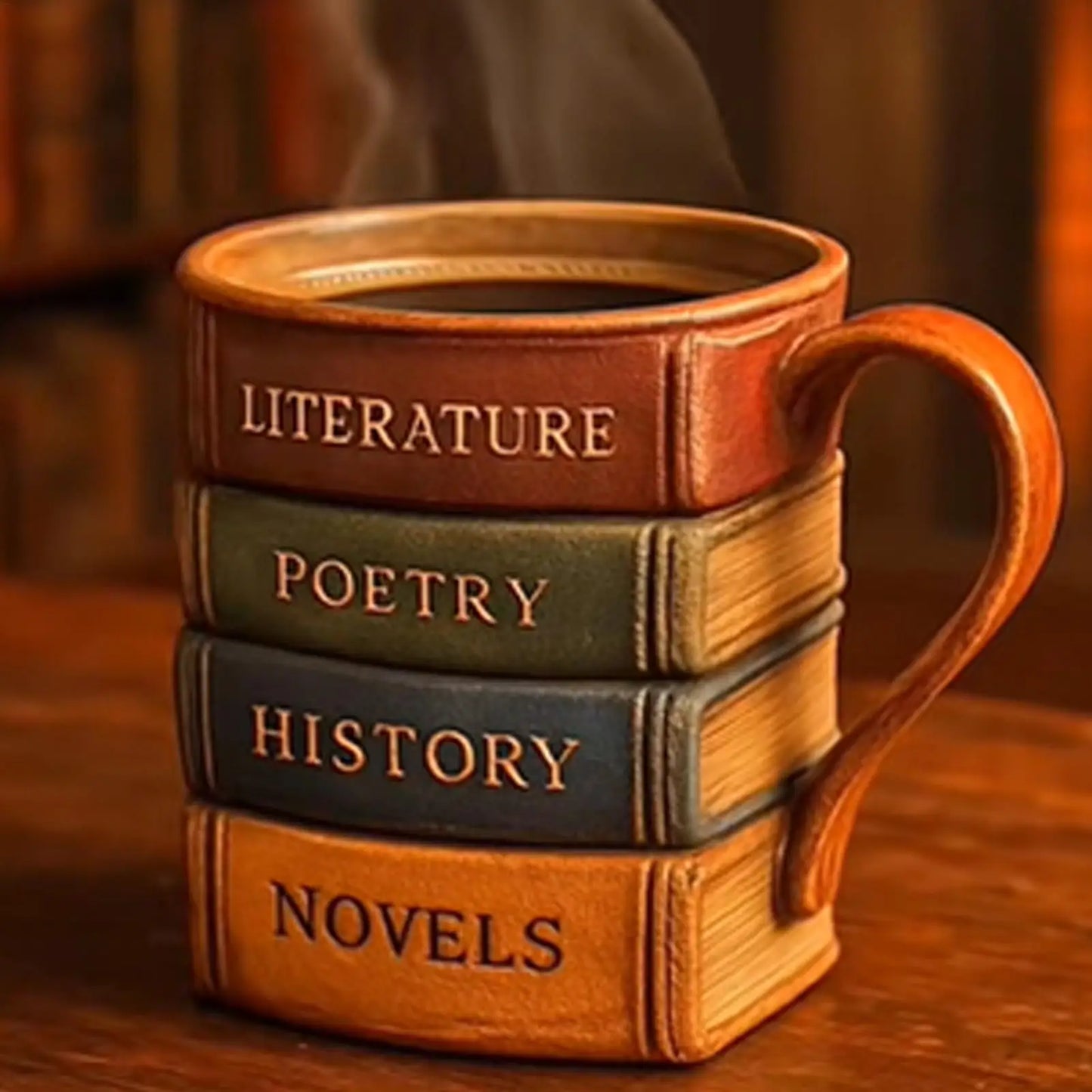 Mini Coffee Mug 3D Painted Book Design Resin Wine Cups Comfortable Grip Kitchen Mugs for Reader Librarian Book Lover Writer