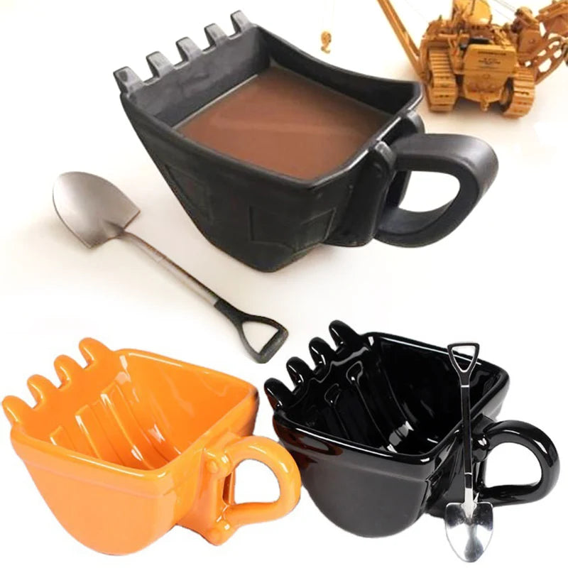 Excavator Coffee Mugs Bucket Model Novelty Mug for Dessert Ceramic Mug with Shovel Spoon