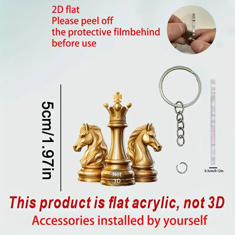 Chess Knight Keychain Elegant Golden Horse and Crown Design Creative Car Accessories Perfect Holiday Gift Men's Car Accessories