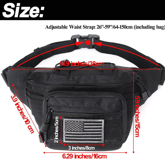 Tactical Fanny Pack,  Waist Bag Hip Belt Bumbag Utility Bags for Outdoor Hiking Climbing Fishing with U.S Patch