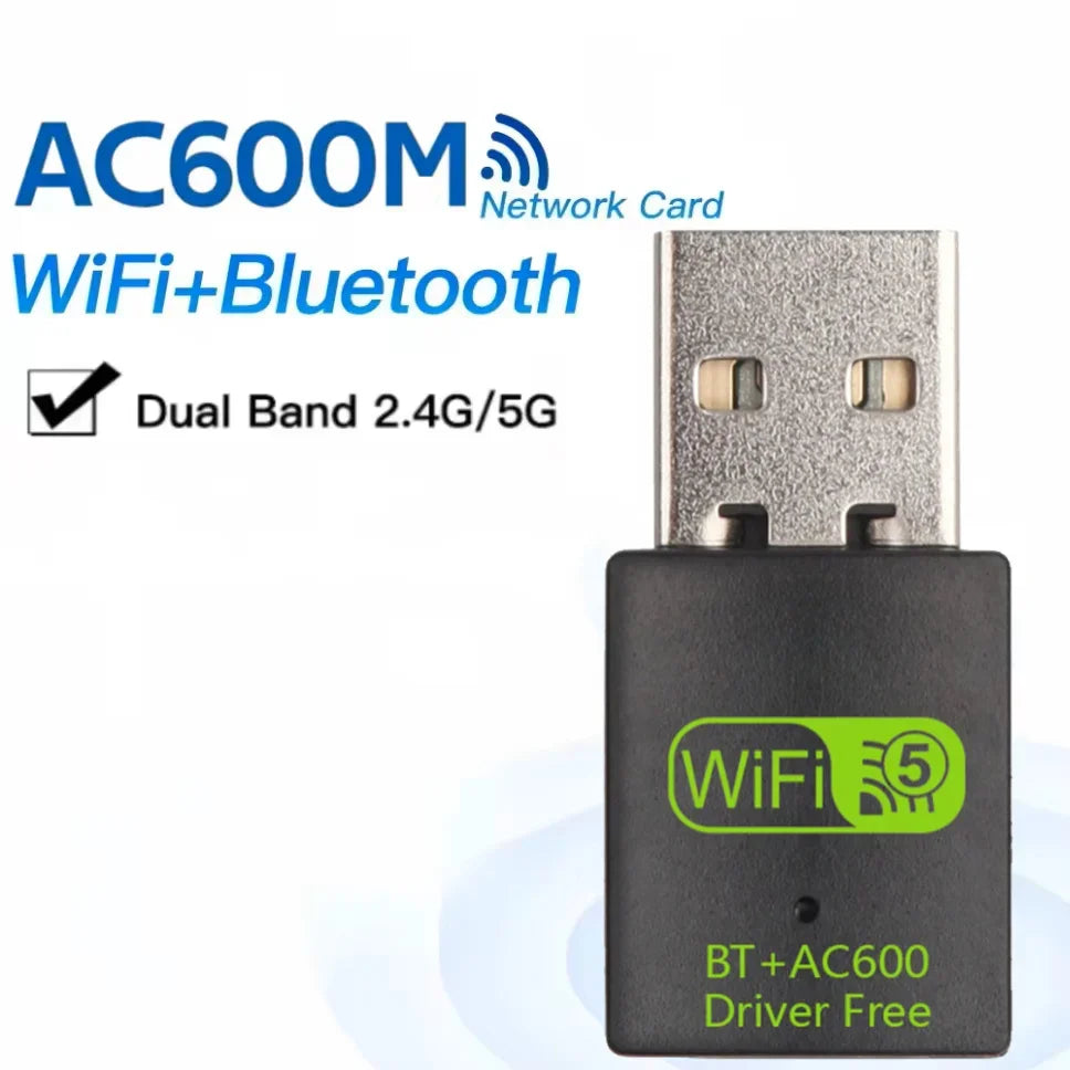 USB WiFi Bluetooth 5.0 600mbps Dual Band Adapter 2.4G 5GHZ USB WiFi5 Network wireless WLAN Network Dongle Free controller dongle