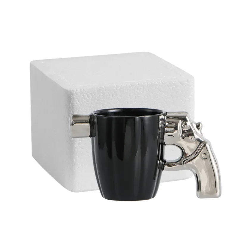 350ml Novelty Mug Revolver Handle Mug Coffee Cup Ceramic Personalized Decorations for Coffee Tea Milk 3D Mold Non-slip Glaze Cup