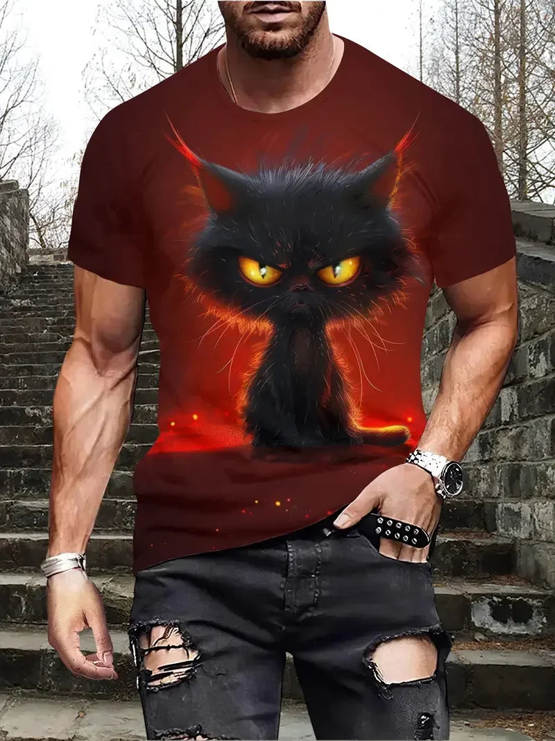Funny Men's T-shirts Cute Cat 3D Print Tops Men Women Short Sleeve Tee Oversized Streetwear T shirt Casual Simple Men's Clothing