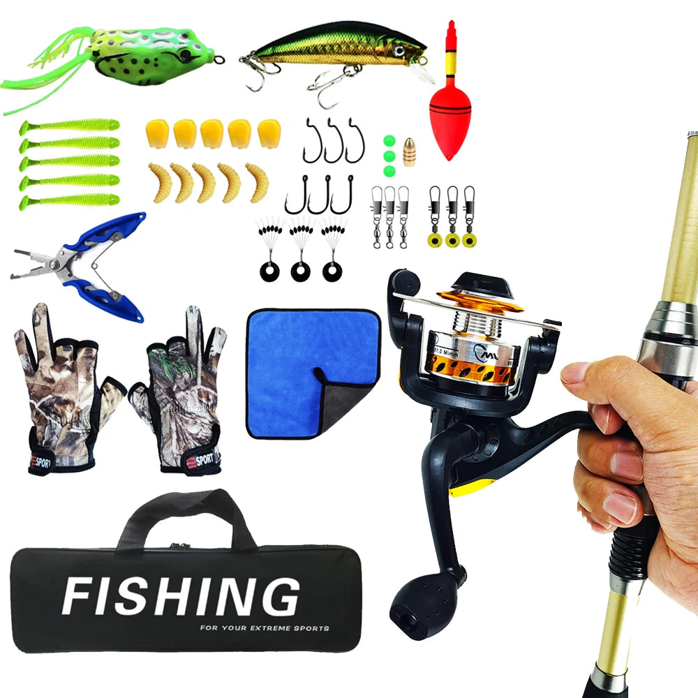 Fishing rod Set 1.8M Full Kits With Telescopic Fishing Rod And Spinning Reel 5.2:1 Baits Hooks Travel Pole Set 2025 NEW