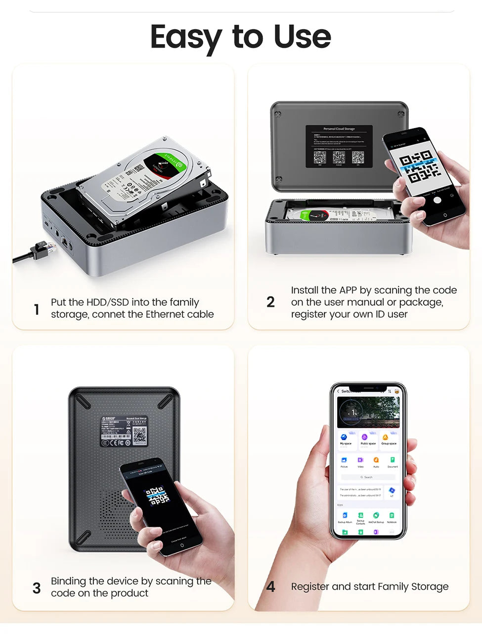 ORICO Private Cloud Nas Network Storage Server Personal Home Automatic Backup 2.5/3.5"SATA HDD Case External Hard Disk Enclosure