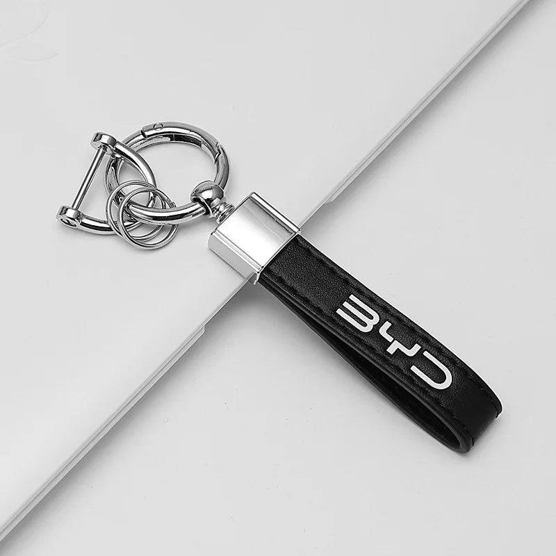 New Men Women Luxury Suede Leather Keychain Logo BYD Keyrings For BYD Tang Han DM Atto 3 Seal Dolphin Car Keychain Accessories