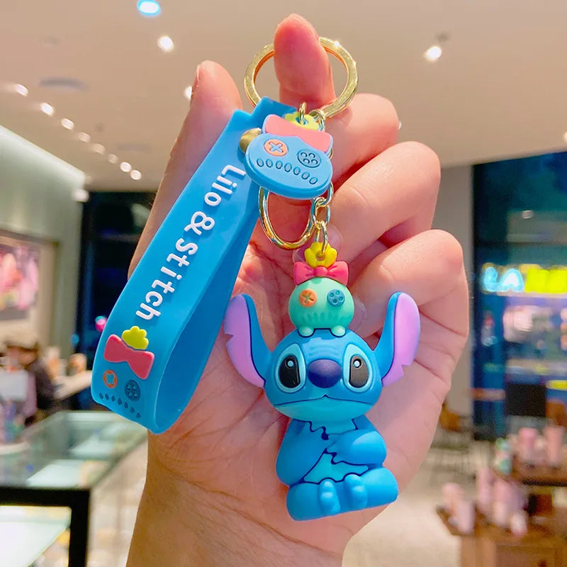 Anime Fashion Keychain Cartoon Stitch Cute Doll PVC Key Chain Kids Keyring Car Ornament Girl Boy Festival New Year Gifts