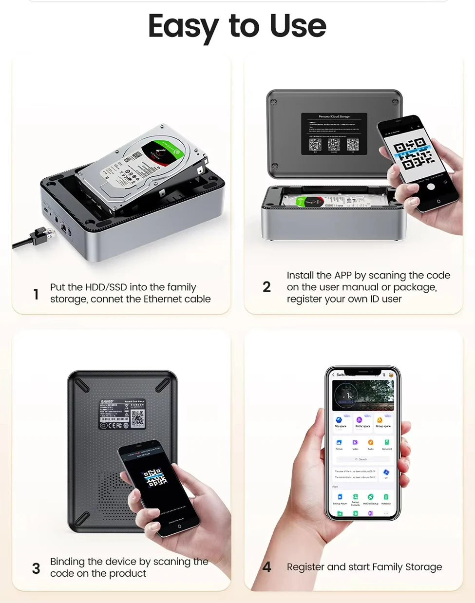 ORICO Private Cloud Nas Network Storage Server Personal Home Automatic Backup 2.5/3.5"SATA HDD Case External Hard Disk Enclosure