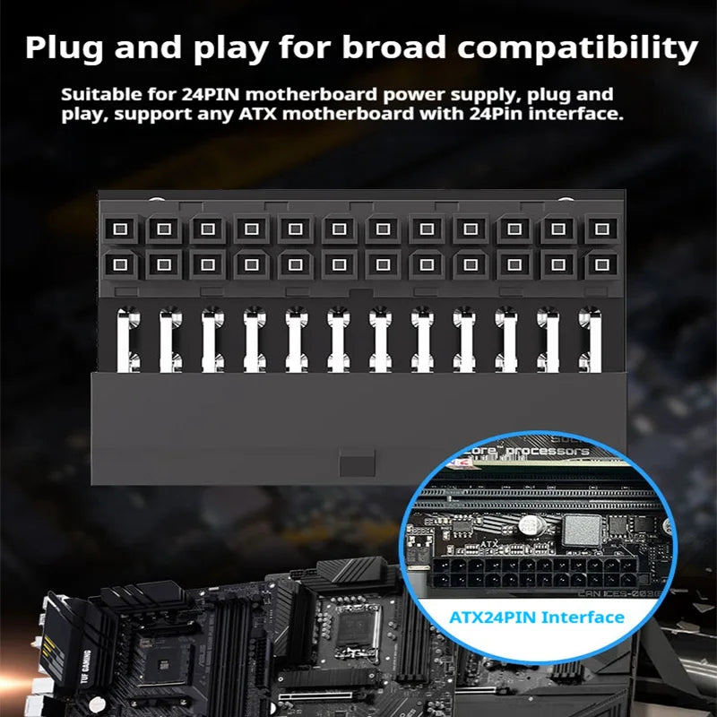 COOLCIRC ATX Power Supply 24Pin to 90 Degree Adapter 5V RGB Mainboard Motherboard Cable Connector Modular DIY PC Accessory