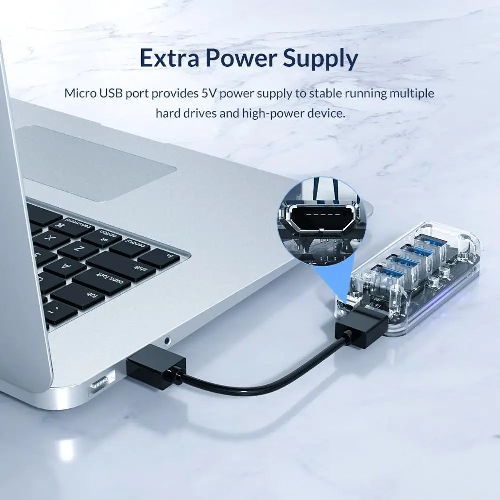 ORICO 4/7 Port USB 3.0 Hub Dual Power Supply Splitter Adapter OTG USB C Charger Hub Powered PC Computer Peripherals Accessories