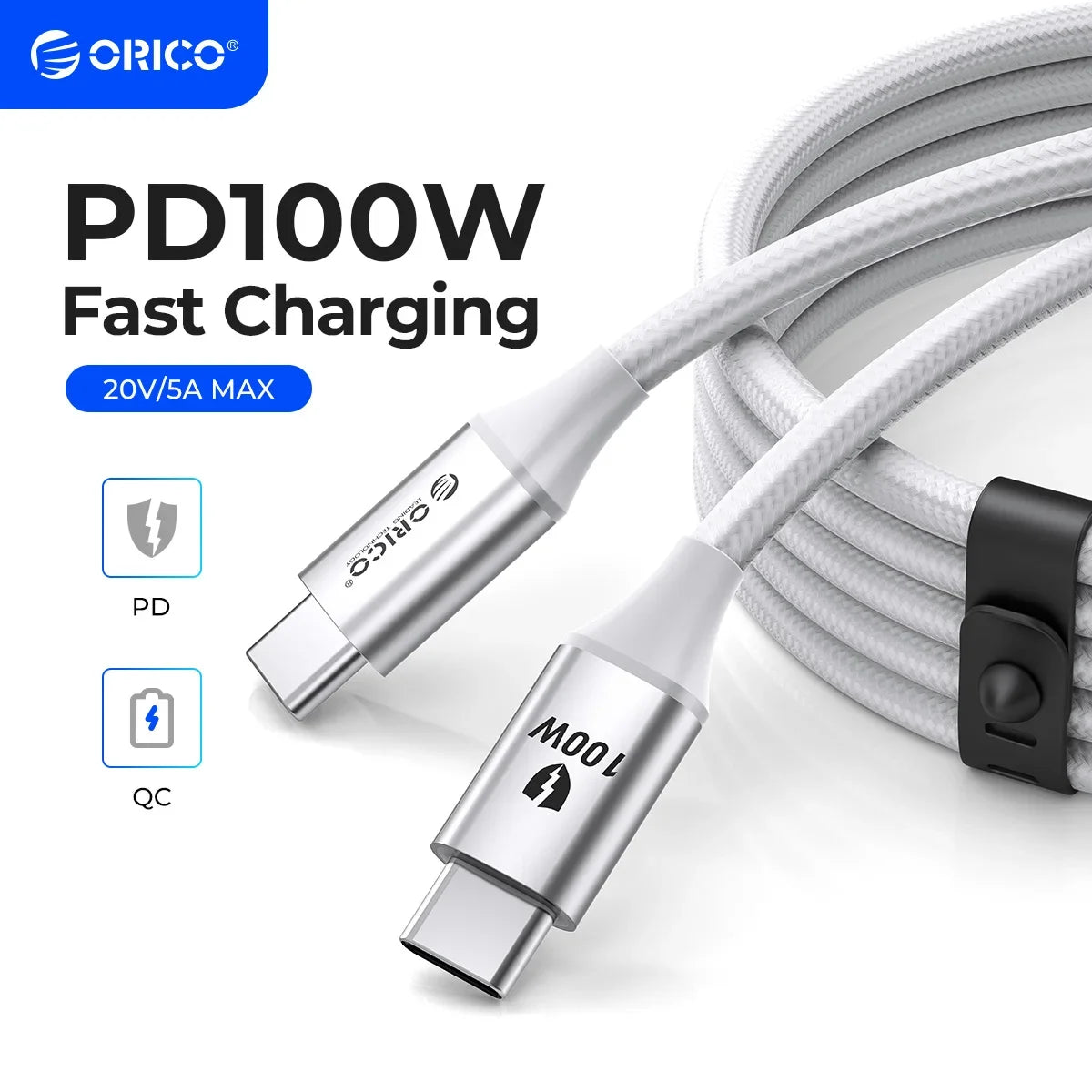 ORICO 100W USB C Cable Fast Charging Type C to USB C 20V5A Woven Design with Strip for iPhone15 Pro Max Huawei Mate 60 Xiaomi
