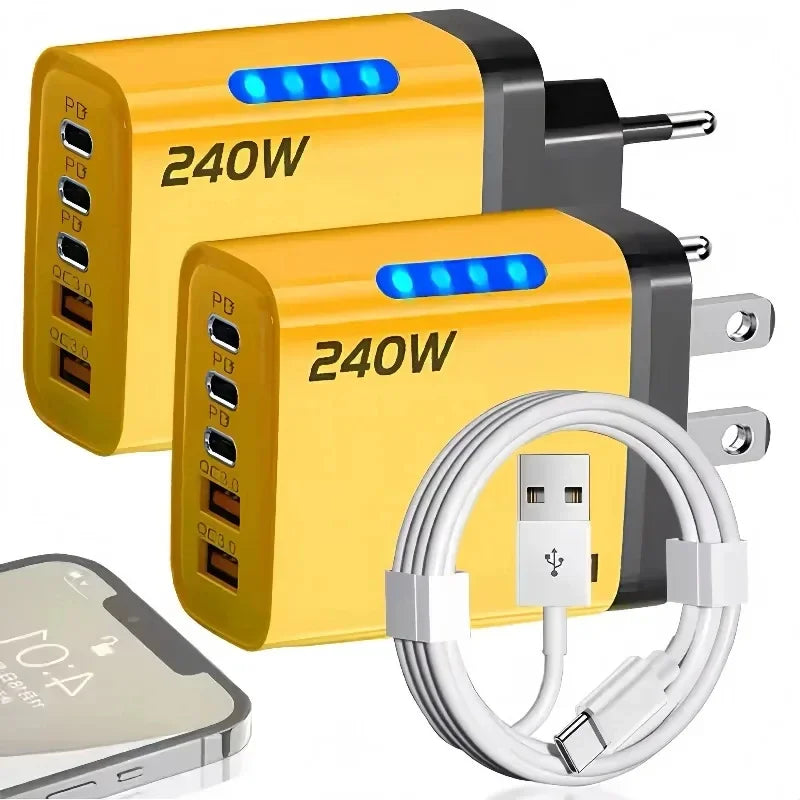 Xiaomi 5 in 1 240W  GaN Fast Charger With LED Light 2USB+3Type-C Multi Port Phone Charging Head For iPhone Huawei Laptop Tablets