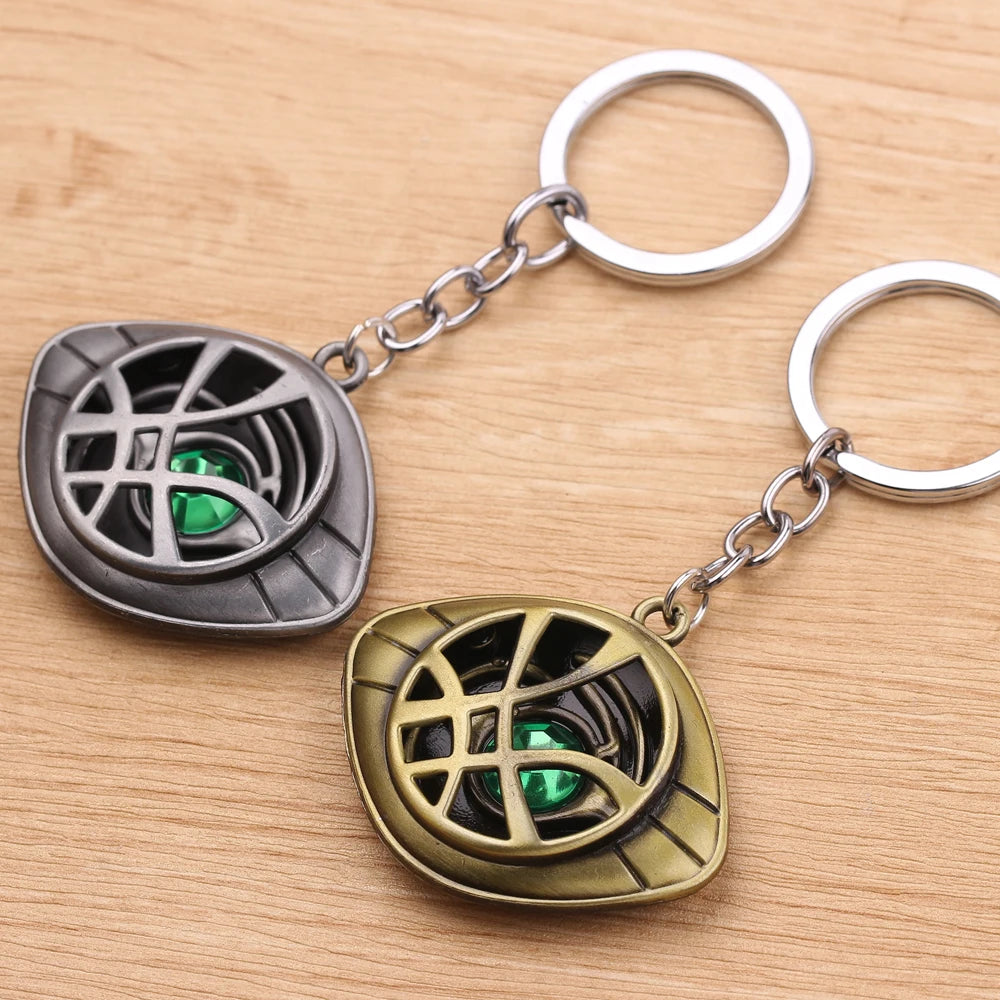 Marvel Avengers Doctor Strange Keychain Retro Unlimited Time Stone Pendant Keyrings Men Women Car Bag Key Holder Jewelry Gifts