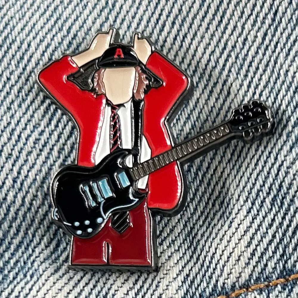 Rock Band Badge Guitarist Angus Young Enamel Pin Music Jewelry Fans Gift Fun Backpack Decorative