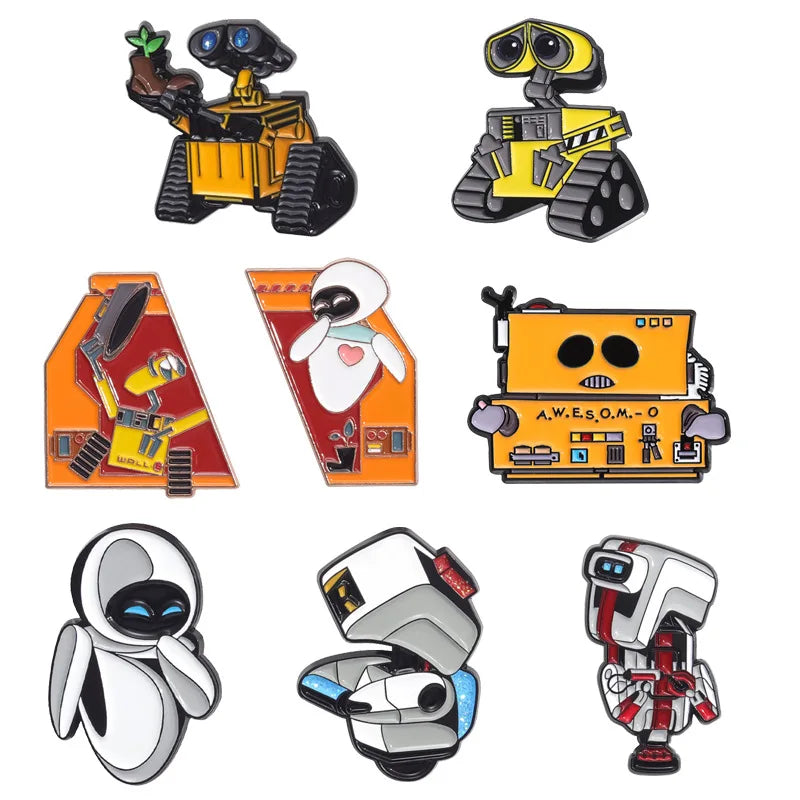 Classic Cartoon Movie Walle Eve Robot Enamel Pins for Backpack Bag Metal Brooch Badges Gifts for Fans Collection