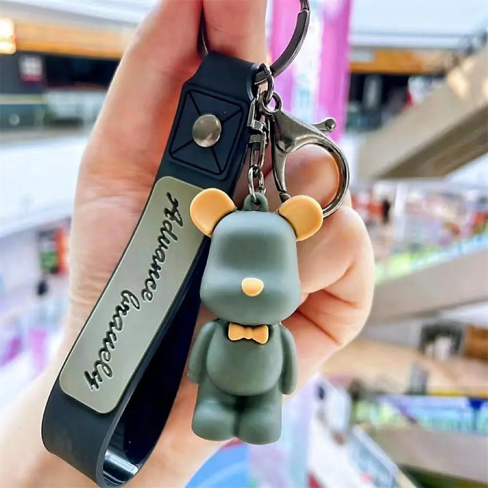 Cute Pvc Tie Bear Keychain Silicone Animal Doll Pendant Keyring With Wristband For Couple Backpack Bag Key Accessories Kid Gifts