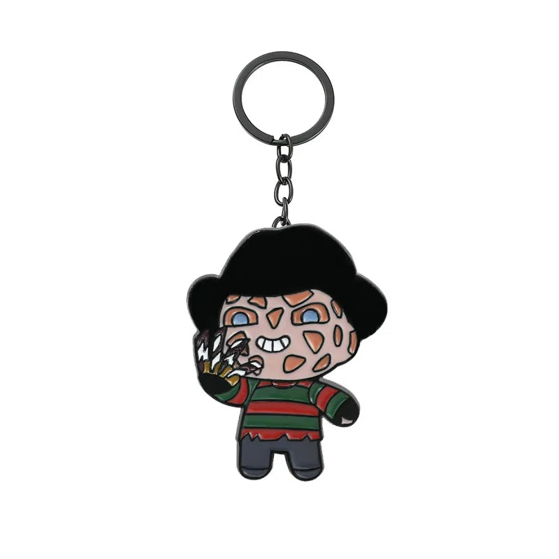 Horror Movie Characters Keychain Jason Freddy Michael Chucky Pennywise Enamel Metal Key Ring Bag Accessories for Women Men Gift