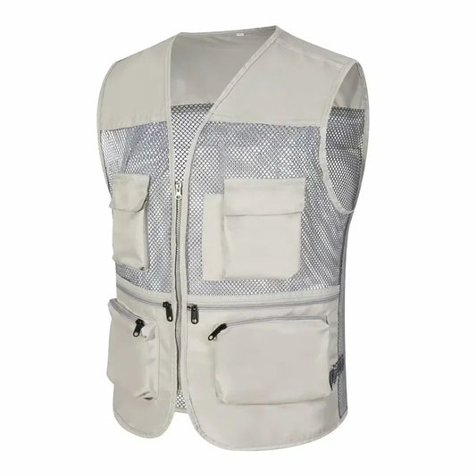Men's Summer Mesh Fishing Vest Photography Works Multi Pocket Outdoor Journalist Vest Sleeveless Jacket