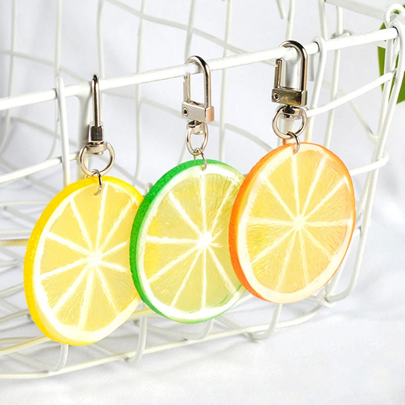 PVC Simulation Fruit Key Chain Lemon Slice Food Model Funny Shooting Prop Car Key Chain Bag Hanging Jewelry Gift