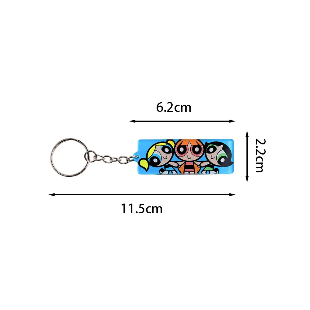 Cartoon Girl Keychain Powerpuff-Animation Keyring Fans Gift Cute Comic Character Peripheral Key Tag Accessories Collection