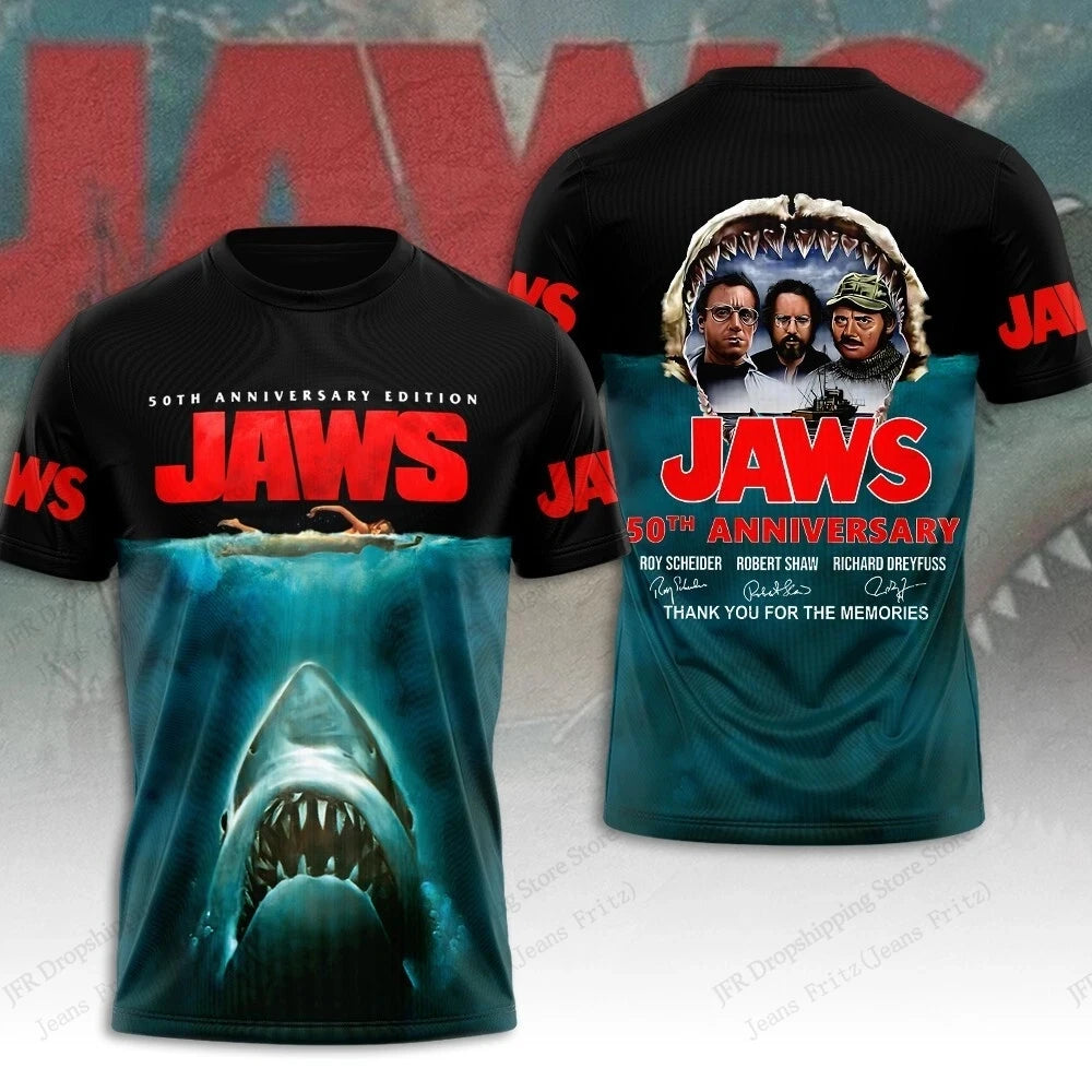 Mens Tshirt Movie Jaws 50Th Anniversary 3d Print T-shirt Men Women Fashion Casual Oversized Short Sleeve Tops Tees Boy Apparel