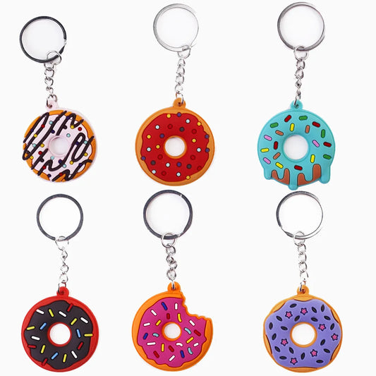 Creative Simulation Cute Donut keychain PVC keychain Schoolbag Pendant Car Key Decoration PVC Soft Glue Party Exquisite Gift
