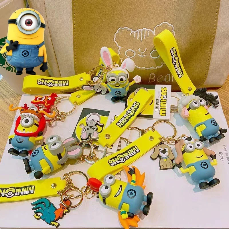 Minions Zodiac Keychain Cartoon Pvc Despicable Pendant Keyrings Fashion Backpack Key Holder Anime Creative Cosplay Decoration
