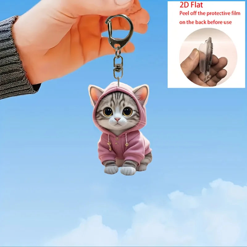 Cute Cartoon Cat Acrylic Keychain - Waterproof, Durable, Python Hook Clasp, Perfect Gift for Family and Friends