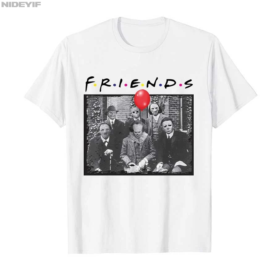 Horror Movie Friends Halloween T-shirt For Men Women 100% Cotton T Shirts Short Sleeve Tops P523