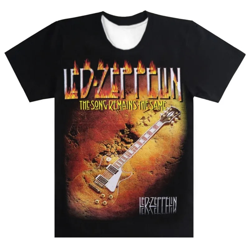 New 3D Printed Zeppelin Band Short Sleeve Shirt Sports Fashion T-shirt Men's and Women's Short Sleeve Trendy T-shirt