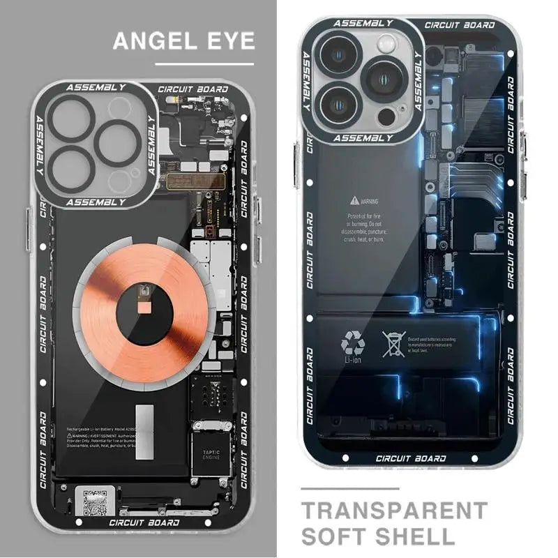 Circuit Board Pattern Phone Case for iPhone 14 15 Pro Max 11 12 Mini 13 Pro Max SE 8 7 Plus XR X XS Max Transparent Soft Cover