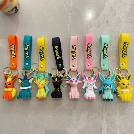 Pokemon Keychain Toys Cute Sylveon Vaporeon Leafeon Espeon Umbreon Kawaii Cartoon Anime PVC Bag Pendant Doll Kids Birthday Gift
