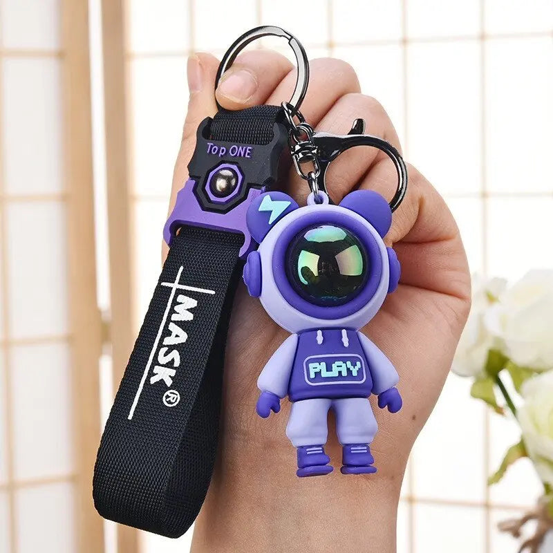 PVC Astronaut Bears Key Chains Fashion Cute Animal Keyring Holder for Daily Car Jewelry Laser Accessories Gift Wholesale