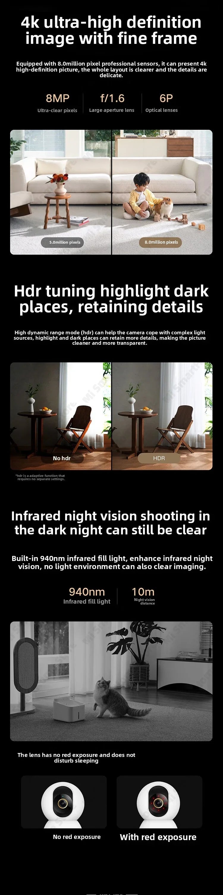 Xiaomi Smart Camera 4 Dual-band Wi-Fi 6 8MP 4K HDR AI Tracking Night Vision Two-Way Audio Home Security Baby Monitor Pet Camera