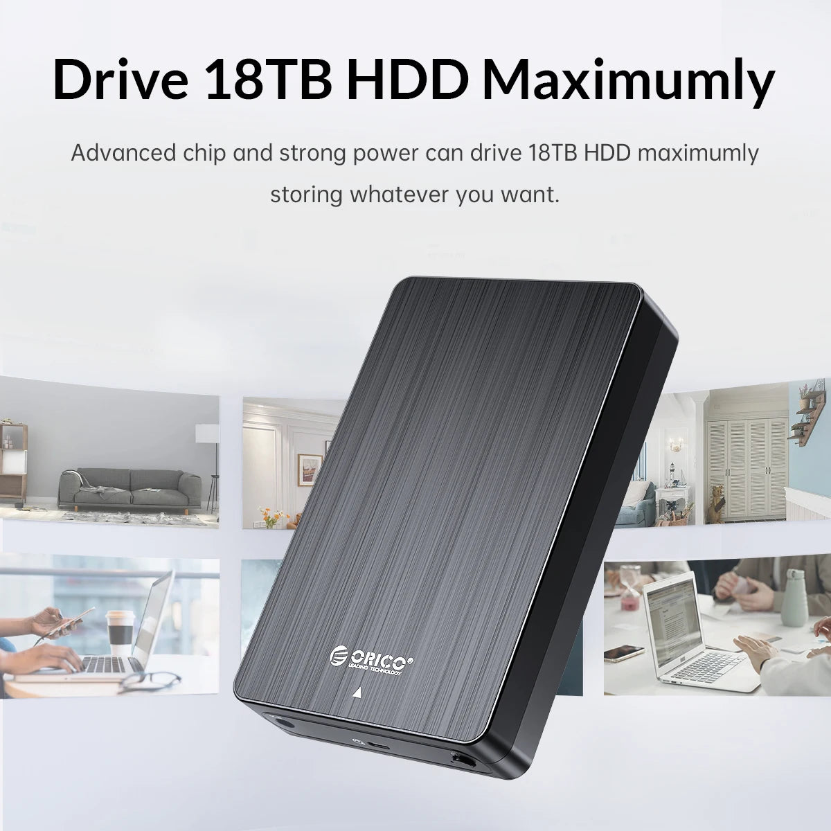 ORICO 3.5" HDD Case SATA to USB C 6Gbps External Hard Drive Case for 3.5 inch HDD Enclosure with 12V Power Adapter Support 18TB