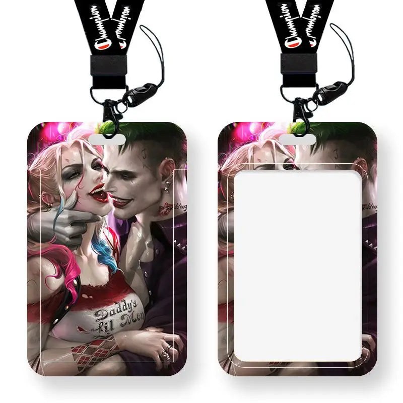 DC Joker Harley Quinn Anime Movie Periphery Student Campus Card Cover Creative Cartoon Lanyard Work Card Protective Cover Gifts