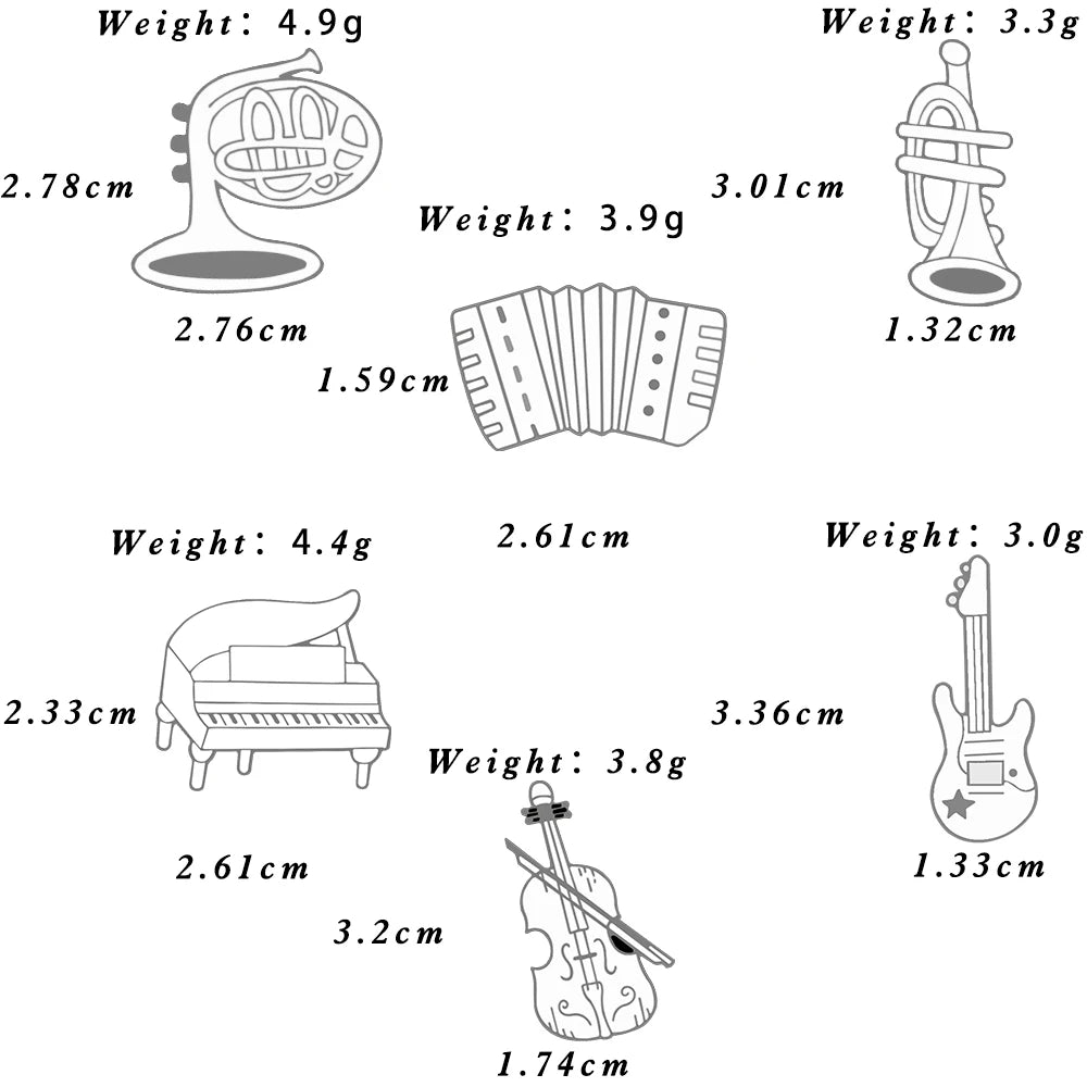 Cool Violin Enamel Pins Elegant Piano Accordion Bass Instrument Brooches Musician Shirt Lapel Pin Badges Jewelry for Music Lover