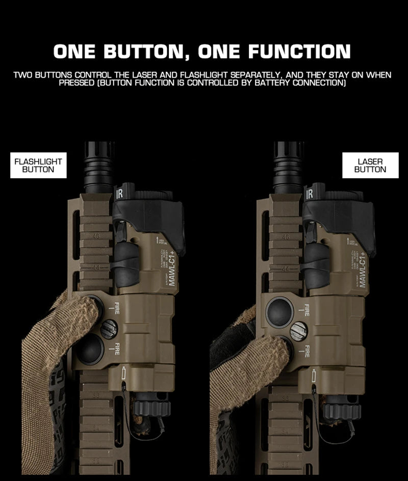 Tactical Flashlight With Red Laser, Airsoft Aiming Hunting Weapon Light IR Illumination with Dual Function Pressure Switch